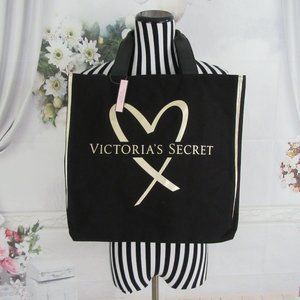 VICTORIA'S SECRET Limited Edition Black and Gold Stripe Tote Bag